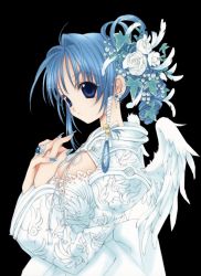 Rule 34 | angel, blue eyes, blue hair, dress, looking at viewer, nanase aoi, white dress, wings