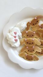 Rule 34 | :3, animal, animal focus, butter, chyeyhc, commentary request, dog, food, food art (medium), fuwa fuwa cinnamoroll, heart, highres, korean commentary, mocha (cinnamoroll), no humans, pancake, photo (medium), plate, sanrio, smile, solid oval eyes, star (symbol), unconventional media, white background