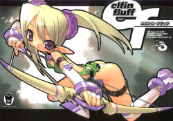 Rule 34 | 1girl, arched back, ass, blade (galaxist), blonde hair, bow, bow (weapon), drawing bow, elbow gloves, elf, female focus, gloves, holding bow (weapon), long hair, nature, outdoors, pointy ears, solo, thigh strap, thighhighs, weapon
