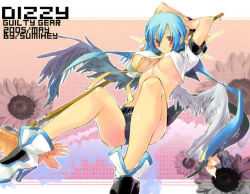 Rule 34 | 1girl, arc system works, asymmetrical wings, blue hair, blue sailor collar, breasts, dizzy (guilty gear), guilty gear, large breasts, red eyes, sailor collar, solo, sumi hei, sumihey, underboob, wings