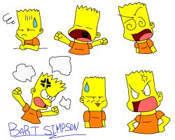 Rule 34 | 1boy, @ @, anger vein, angry, animification, artist request, bart simpson, character name, colored skin, commentary, english commentary, expressions, multiple views, rolling eyes, solo, the simpsons, toon (style), upper body, worried, yawning, yellow skin