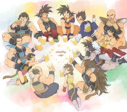 Rule 34 | 2girls, 6+boys, alcohol, alien, alternate universe, armband, armor, bad id, bad pixiv id, bald, bardock, beer, beer mug, black eyes, black hair, boots, broly (dragon ball z), brothers, brown hair, clenched hand, cup, dated, dougi, dragon ball, dragonball z, drinking glass, eating, closed eyes, facial hair, facial scar, father and son, food, food in mouth, gine, gloves, hano (hanos91), head rest, indian style, jewelry, knee pads, kneeling, leotard, long hair, looking at viewer, looking back, lying, meat, monkey tail, mother and son, mouth hold, mug, multiple boys, multiple girls, muscular, mustache, nappa, neck ring, on stomach, open mouth, panbukin (dragon ball), raditz, scar, scar on cheek, scar on face, seripa, short hair, siblings, sitting, smile, son goku, spiked hair, tail, toasting (gesture), toma (dragon ball), toteppo, tullece, vegeta, very long hair, white footwear, white gloves, widow&#039;s peak, wrist cuffs, wristband