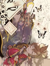 Rule 34 | 10s, 1boy, alternate color, alternate costume, bad id, bad pixiv id, brown hair, bug, butterfly, bug, leg up, male focus, picture frame, sleeping, sorey (tales), t0mati0a, tales of (series), tales of zestiria
