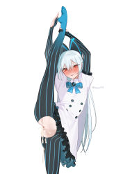 Rule 34 | 1girl, absurdres, after vaginal, aftersex, beijuu, blush, bow, censored, commentary, crotch cutout, cum, cum in pussy, cumdrip, dress, female focus, frilled dress, frills, girls&#039; frontline, grey hair, hair between eyes, hair bow, highres, long hair, looking at viewer, mosaic censoring, no shoes, parted lips, puffy short sleeves, puffy sleeves, pussy, red eyes, short sleeves, smile, solo, split, standing, standing on one leg, standing split, tokarev (girls&#039; frontline), torn clothes, white dress