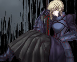 Rule 34 | 1girl, armor, armored dress, artoria pendragon (fate), bad id, bad pixiv id, blonde hair, dress, excalibur morgan (fate), fate/stay night, fate (series), hitoha, saber (fate), saber alter, solo, type-moon, yellow eyes
