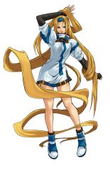 Rule 34 | 1girl, absurdres, arc system works, blonde hair, blue eyes, gloves, guilty gear, guilty gear x, guilty gear xx, guilty gear xx accent core, headband, highres, long hair, millia rage, no pants, official art, solo, very long hair