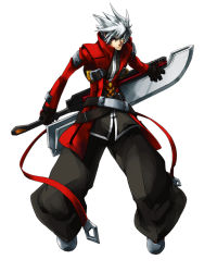 Rule 34 | 1boy, angry, arc system works, belt, black pants, blazblue, blazblue: continuum shift, fighting stance, full body, gloves, green eyes, hakama, hakama pants, heterochromia, huge weapon, jacket, japanese clothes, katou yuuki, male focus, official art, open clothes, open jacket, pants, ragna the bloodedge, red eyes, ribbon, sheath, shoes, short hair, silver hair, simple background, solo, spiked hair, standing, strap, sword, weapon, yuki kato