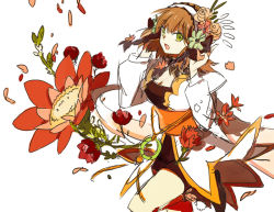 Rule 34 | 1girl, brown hair, female focus, flower, green eyes, hair flower, hair ornament, hairband, leia rolando, plant, simple background, solo, starshadowmagician, tales of (series), tales of xillia, white background