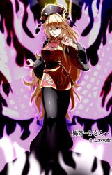 Rule 34 | 1girl, aura, blonde hair, breasts, chinese clothes, commentary request, commission, fingernails, fox print, frilled sleeves, frills, full body, hair between eyes, high heels, junko (touhou), kikoka (mizuumi), large breasts, lips, long hair, long sleeves, looking at viewer, nail polish, outstretched arms, phoenix crown, red eyes, red nails, sash, sharp fingernails, skeb commission, slit pupils, solo, standing, tabard, tassel, touhou, wide sleeves, yellow neckwear