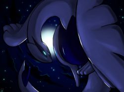 Rule 34 | closed mouth, commentary, creatures (company), dark, dated, game freak, gen 2 pokemon, glowing, glowing eyes, legendary pokemon, lugia, nintendo, no humans, pokemon, pokemon (creature), pokemon gsc, rock-bomber, signature, solo, star (sky), underwater