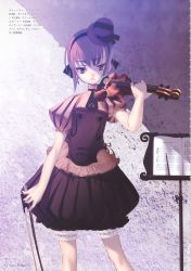 Rule 34 | absurdres, choco (chocolate shop), earrings, hat, highres, instrument, jewelry, music stand, purple eyes, short hair, solo, violin