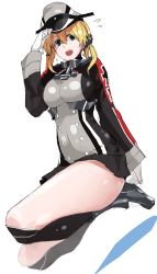 Rule 34 | 10s, 1girl, adjusting clothes, adjusting headwear, bad id, bad pixiv id, blonde hair, blue eyes, gloves, hat, kantai collection, long hair, peaked cap, prinz eugen (kancolle), ruuto (sorufu), smile, solo, thighhighs, thighs, twintails, uniform