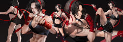 Rule 34 | 1girl, abs, absurdres, black hair, bob cut, breasts, brown eyes, cleavage, clenched hand, fighting stance, hairband, hand wraps, highres, medium breasts, muay thai, original, short hair, solo, toned, yeonjun park