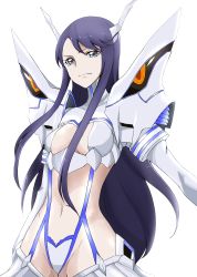 Rule 34 | 1girl, armor, bodysuit, breasts, cleavage cutout, clothing cutout, cosplay, female focus, grey eyes, hair ornament, heartcatch precure!, junketsu, kill la kill, kiryuuin satsuki, kiryuuin satsuki (cosplay), living clothes, long hair, navel, precure, purple hair, revealing clothes, serious, small breasts, solo, spikes, suspenders, thighhighs, tsukikage oyama, tsukikage yuri
