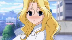 Rule 34 | 1girl, animated, animated gif, blonde hair, blue eyes, blush, female focus, long hair, lowres, non-web source, ryuumonbuchi touka, saki (manga), solo, tsundere