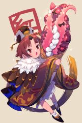 Rule 34 | 1girl, apron, benienma (fate), bird hat, blush, breasts, brown headwear, demon pillar (fate), echo (circa), fate/grand order, fate (series), japanese clothes, kimono, long hair, long sleeves, looking at viewer, low ponytail, open mouth, parted bangs, red eyes, red hair, red kimono, small breasts, very long hair, white apron, wide sleeves