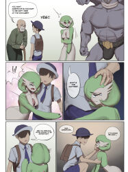 Rule 34 | ^^^, abs, absurdres, bald, beard, bulge, cane, colored skin, comic, commentary, creatures (company), english commentary, english text, facial hair, florian (pokemon), furrowed brow, furry, furry female, furry male, game freak, gameplay mechanics, gardevoir, gen 1 pokemon, gen 3 pokemon, green hair, grey skin, hat, height difference, highres, hug, looking at another, machamp, medium hair, muscular, muscular male, nintendo, old, old man, pants, pectorals, pokemon, pokemon (creature), pokemon sv, red eyes, shirt, short hair, smile, stomach, sweater, tearing up, unhappy, white skin, wjs07