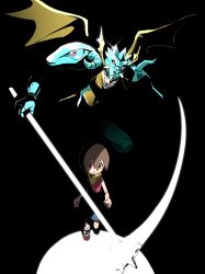 2girls absurdres armor digimon digimon_(creature) fallen_angel highres multiple_girls ofanimon_falldown_mode scythe yagami_hikari