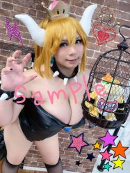 Rule 34 | 1girl, asian, blonde hair, bowser jr., bowsette, breasts, chouzuki maryou, lingerie, lipstick, makeup, mario (series), mature female, mother and son, new super mario bros. u deluxe, nintendo, photo (medium), plump, solo, super crown, tagme, teddy (lingerie), thick thighs, thighs, underwear