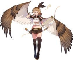 Rule 34 | 1girl, aero (sennen sensou aigis), arrow (symbol), artist request, black shorts, black thighhighs, bow (weapon), breasts, brown eyes, brown hair, brown wings, feathered wings, female focus, full body, gloves, medium breasts, medium hair, navel, official art, one eye closed, quiver, sennen sensou aigis, shorts, skindentation, sleepy, solo, standing, tachi-e, thighhighs, third-party source, transparent background, weapon, white gloves, wings