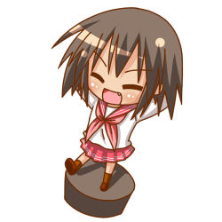 00s brown_hair chibi fang kusakabe_misao lucky_star minami_(colorful_palette) school_uniform serafuku short_hair solo