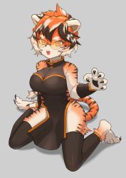 Rule 34 | 1girl, animal ears, arknights, cat ears, cat girl, cat tail, chinese clothes, claws, furry, glasses, sunglasses, tail, thighhighs, thighs, tiger girl, tinted eyewear, waai fu (arknights), yellow-tinted eyewear, yellow-tinted glasses