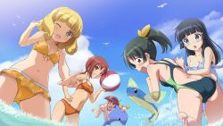 Rule 34 | 10s, 1girl, 5girls, :d, :o, ;d, ^ ^, aoki reika, ass, ball, beachball, bikini, black hair, blonde hair, blue hair, blush, breasts, candy (smile precure!), cleavage, closed eyes, competition swimsuit, dolphin, closed eyes, fish, flying fish, front-tie top, green eyes, green hair, grin, highres, hino akane (smile precure!), holding, hoshizora miyuki, inflatable dolphin, inflatable toy, kise yayoi, long hair, medium breasts, midorikawa nao, multiple girls, navel, one-piece swimsuit, one eye closed, open mouth, pink hair, ponytail, precure, print bikini, red hair, small breasts, smile, smile precure!, star (symbol), star print, strap slip, swimsuit, tears, utamaru (konomix), water, wink, yellow eyes