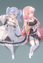 Rule 34 | 2girls, absurdres, atelier (series), atelier ryza, atelier ryza 2, azur lane, cosplay, costume switch, dress, full body, highres, jiantai, looking at viewer, multiple girls, oozora naomi, patricia abelheim, patricia abelheim (cosplay), perseus (azur lane), perseus (azur lane) (cosplay), pink eyes, pink hair, simple background, voice actor connection, white dress