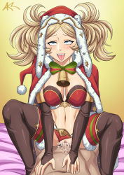 Rule 34 | 10s, 1girl, ahegao, akazai, bell, bikini, bikini bottom aside, blonde hair, blue eyes, breasts, christmas, clothed sex, clothing aside, cosplay, cum, cum in pussy, fire emblem, fire emblem awakening, fire emblem heroes, girl on top, happy sex, hat, highres, lissa (fire emblem), medium breasts, navel, nintendo, open mouth, pov, pussy, santa hat, sex, shiny skin, spread legs, straddling, swimsuit, tharja (cosplay), twintails, uncensored, vaginal