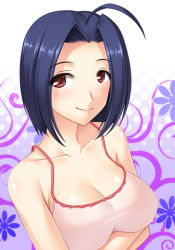 Rule 34 | 10s, 1girl, ahoge, bad id, bad pixiv id, blue hair, breast lift, breasts, cleavage, crossed arms, idolmaster, idolmaster (classic), idolmaster 2, large breasts, miura azusa, red eyes, short hair, smile, solo, totokichi