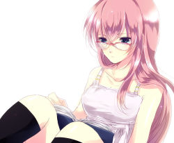 Rule 34 | 1girl, bespectacled, blue eyes, book, glasses, long hair, megurine luka, open book, outlaw, pink hair, reading, simple background, solo, unabara misumi, vocaloid