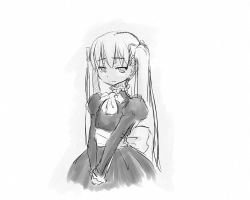 Rule 34 | 1girl, ahashi, child, dress, light smile, long hair, long twintails, looking at viewer, monochrome, original, twintails, upper body