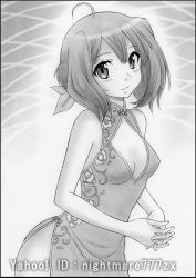 Rule 34 | 1girl, breasts, china dress, chinese clothes, cleavage cutout, clothing cutout, dress, greyscale, macross, macross frontier, monochrome, nightmare77zx, ranka lee, short hair, solo, traditional media