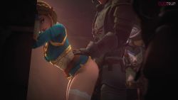 Rule 34 | 1girl, 3boys, 3d, against wall, anal, animated, armor, artist name, ass, audible speech, between legs, blender (medium), blonde hair, bottomless, bouncing breasts, braid, breasts, cheating (relationship), clothed sex, ear wiggle, elf, faceless, faceless male, fishnet thighhighs, fishnets, fugtrup, green eyes, highres, knight, looking back, moaning, multiple boys, nintendo, no panties, parted bangs, pointy ears, princess zelda, sex, sex from behind, short hair, small breasts, smile, sound, source filmmaker (medium), standing, standing sex, tagme, the legend of zelda, the legend of zelda: breath of the wild, the legend of zelda: tears of the kingdom, thighhighs, thighs, uncensored, video, view between legs, white thighhighs