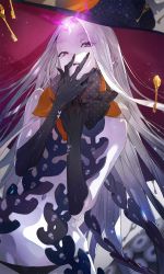 Rule 34 | 1girl, a2ki, abigail williams (fate), abigail williams (third ascension) (fate), bare shoulders, black bow, black hat, black panties, bow, breasts, colored skin, fate/grand order, fate (series), fingernails, forehead, glowing, glowing eye, hat, highres, key, keyhole, long hair, looking at viewer, multiple bows, navel, open mouth, orange bow, panties, parted bangs, pink eyes, polka dot, polka dot bow, sharp fingernails, skull print, small breasts, third eye, underwear, very long hair, white hair, white skin, witch hat