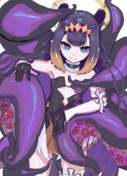 Rule 34 | 1girl, absurdres, arm warmers, armpits, black hair, blue eyes, blunt bangs, choker, diamond hairband, flat chest, geema-geema, gloves, highres, hololive, hololive english, long hair, ninomae ina&#039;nis, ninomae ina&#039;nis (1st costume), simple background, single arm warmer, single thighhigh, smile, solo, tentacle hair, tentacles, thighhighs, virtual youtuber, white background
