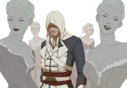 Rule 34 | 1boy, 4girls, assassin&#039;s creed, assassin&#039;s creed (series), assassin&#039;s creed iv: black flag, blonde hair, dress, edward kenway, gb (doubleleaf), hood, jewelry, multiple girls, necklace, smile, uniform
