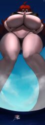 Rule 34 | 1boy, 1girl, absurdres, ahoge, bikini, black bikini, black eyes, blue hair, blush, boat, boyfriend (friday night funkin&#039;), breasts, brown hair, cleavage, couple, cruiser, curvy, day, dot nose, eyelashes, friday night funkin&#039;, from behind, giant, giantess, gigantic breasts, gipehtyboo, girlfriend (friday night funkin&#039;), half-closed eyes, hands on own hips, hat, highres, looking at viewer, military, military vehicle, navel, ocean, open mouth, outdoors, ship, size difference, sky, smile, swimsuit, thick thighs, thighs, underboob, warship, water, watercraft, wide hips