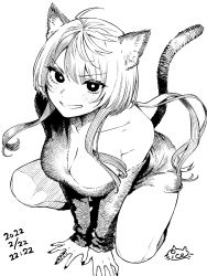 Rule 34 | 1girl, animal ears, cat day, cat ears, cat girl, cat tail, highres, ice reizou, sketch, smile, solo, tail, white background