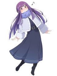 Rule 34 | 1girl, blue scarf, blush, closed mouth, coat, eitopondo, fern (sousou no frieren), highres, long hair, long sleeves, looking at viewer, musical note, purple eyes, purple hair, scarf, sousou no frieren