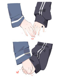 Rule 34 | 2girls, blue archive, commentary request, disembodied hand, hand focus, heart, holding hands, kazusa (blue archive), long sleeves, multiple girls, negu (pixiv 6519140), reisa (blue archive), simple background, sleeves past wrists, white background, yuri