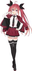 Rule 34 | 1girl, ahoge, black thighhighs, bow, candy, collared shirt, date a live, food, full body, hair bow, itsuka kotori, jacket, lollipop, long sleeves, looking at viewer, official art, pocket, red eyes, red hair, red jacket, red skirt, shirt, skirt, smile, solo, tachi-e, thighhighs, transparent background, twintails, white shirt