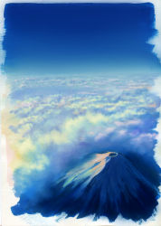 Rule 34 | above clouds, blue sky, border, cloud, day, mount fuji, original, outdoors, sawitou mizuki, scenery, sky, white border