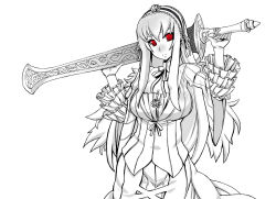 Rule 34 | 00s, 1girl, blade, greyscale, monochrome, nabeyu, red eyes, rozen maiden, solo, spot color, suigintou, sword, weapon, wings