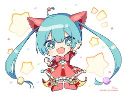 Rule 34 | + +, 1girl, :d, ahoge, blue eyes, blue hair, blush stickers, chibi, dress, fangs, frilled dress, frills, full body, hair between eyes, hand up, hatsune miku, highres, kneeling, long hair, looking at viewer, notice lines, open mouth, pink dress, pink thighhighs, project sekai, puffy short sleeves, puffy sleeves, short sleeves, signature, simple background, smile, sofra, solo, star (symbol), starry background, striped clothes, striped dress, thighhighs, twintails, twitter username, vertical-striped clothes, vertical-striped dress, very long hair, vocaloid, white background, wonderlands x showtime miku