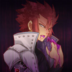 Rule 34 | 1boy, black shirt, cobra (fairy tail), earrings, fairy tail, fuchise, jacket, jewelry, lowres, male focus, open clothes, open jacket, poison, rain, shirt, solo, spiked hair, tagme, upper body