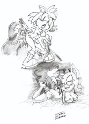 Rule 34 | amy rose, animal, doggystyle, highres, monochrome, rouge the bat, sex from behind, shadow the hedgehog, sketch, sonic (series), tentacle sex, tentacles