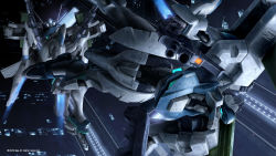 Rule 34 | 10s, 2010, aiming, aiming at viewer, armor, blue eyes, dutch angle, flying, from above, gun, highres, holding, holding gun, holding weapon, light, looking at viewer, mecha, muv-luv, muv-luv alternative, muv-luv total eclipse, no humans, robot, type-94 shiranui, weapon