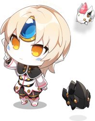 Rule 34 | 1girl, chibi, drone, elsword, eve (elsword), facial mark, forehead jewel, grey hair, hat, mechanical ears, moby (elsword), official art, party hat, pointing, remy (elsword), smile, transparent background