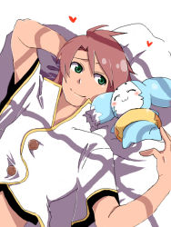 Rule 34 | 00s, 1boy, creature, green eyes, heart, luke fon fabre, male focus, mieu (tales), red hair, smile, solo, tales of (series), tales of the abyss